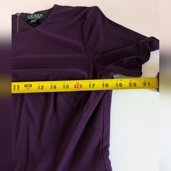 RALPH LAUREN Womens Purple Ruffled Short Sleeve Crew Neck Mini Sheath Dress 14 - Picture 10 of 12